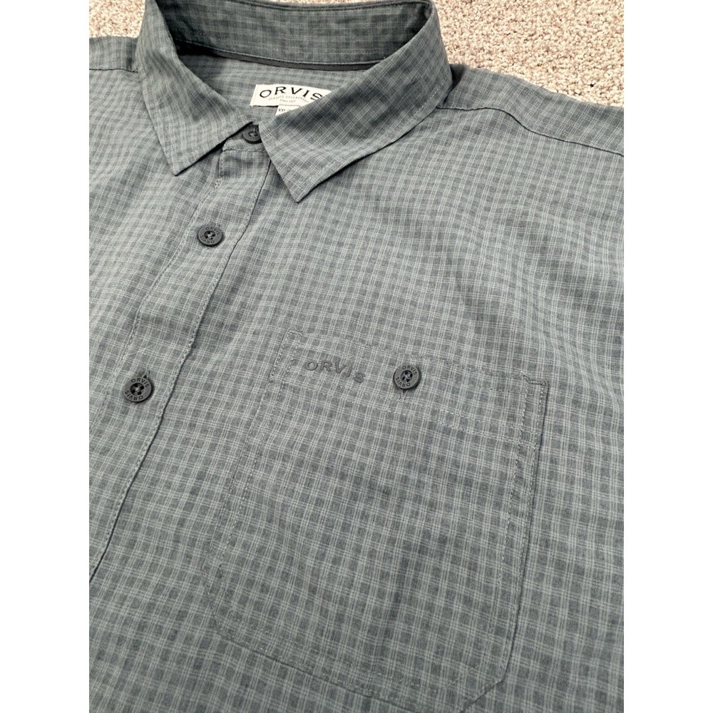 Orvis Classic Collection Men's XXL Plaid Shirt Blue Polyester Short Sleeve #0009